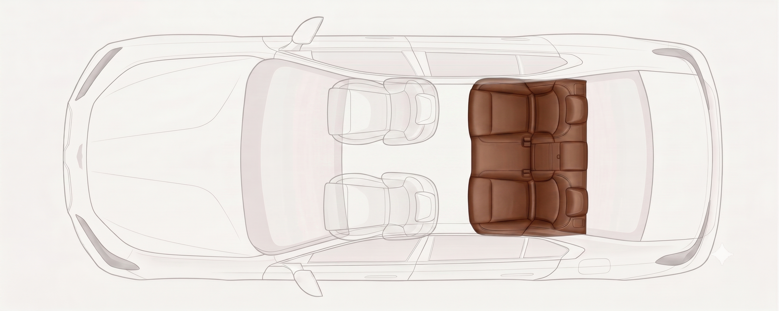 BMW 7 Series seating plan, two passengers: both rear seats occupied; chauffeur at front left.
